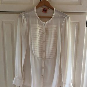 Tory Burch Sheer White Blouse Size 8